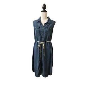 Liz Lange Maternity Denim Button Down Waits Tie Sleeveless Dress Size XL